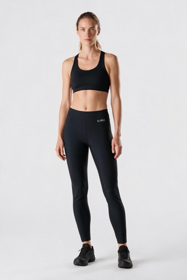 Kaise Tight in night black, worn by a model, studio product shot on a seamless neutral ground