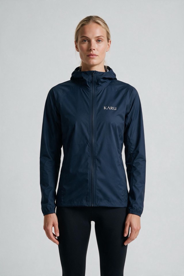 Rissa Wind in deep navy, worn by a model, studio product shot on a seamless neutral ground